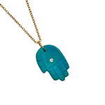 Load image into Gallery viewer, Beautiful Turquoise Hamsa Necklace, Unique Gemstone Hamsa Necklace For Gift, Reiki Healing Jewelry, Blue Charm Protection Necklace 25 MM