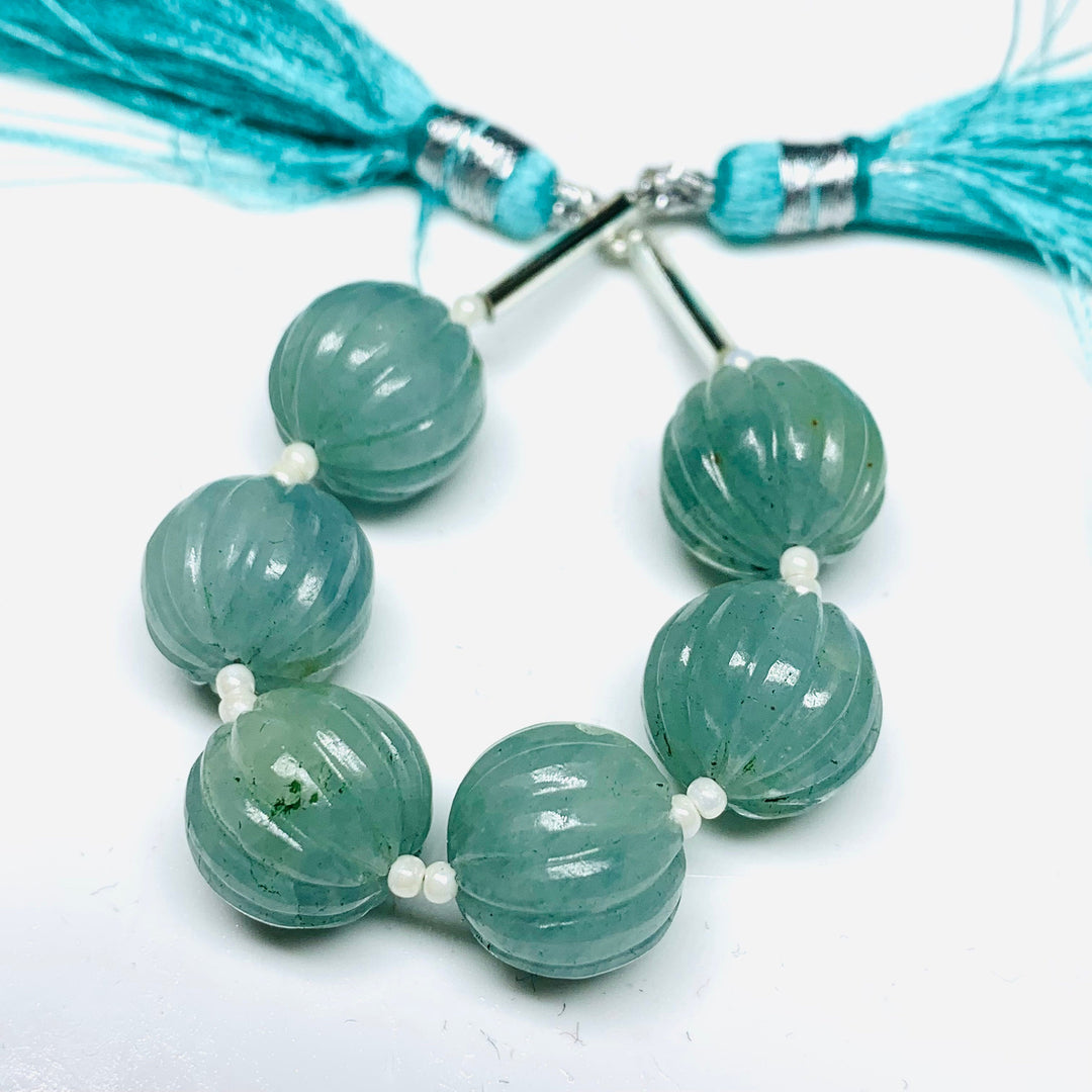1,2,3,4,5 pcs 100% Natural Aquamarine Carved Melon Shape Beads Strand, Melon Shape Gemstone, Gemstone For Jewellery, 12 mm