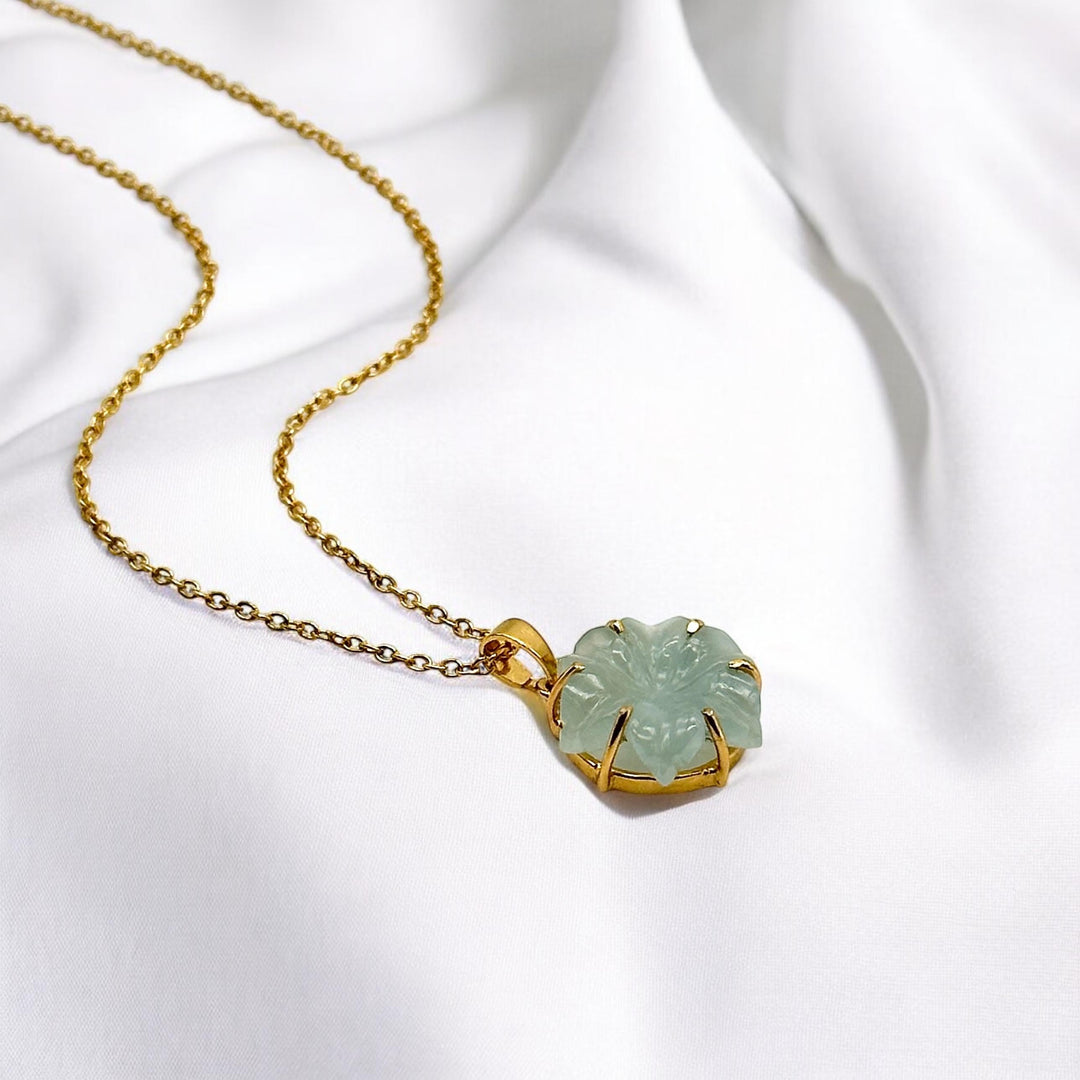 Natural Carved Aquamarine Flower Pendant, Carved Aqua Flower Necklace For Her, 19mm Flower, Soothing Stone Necklace for Her Healing Necklace