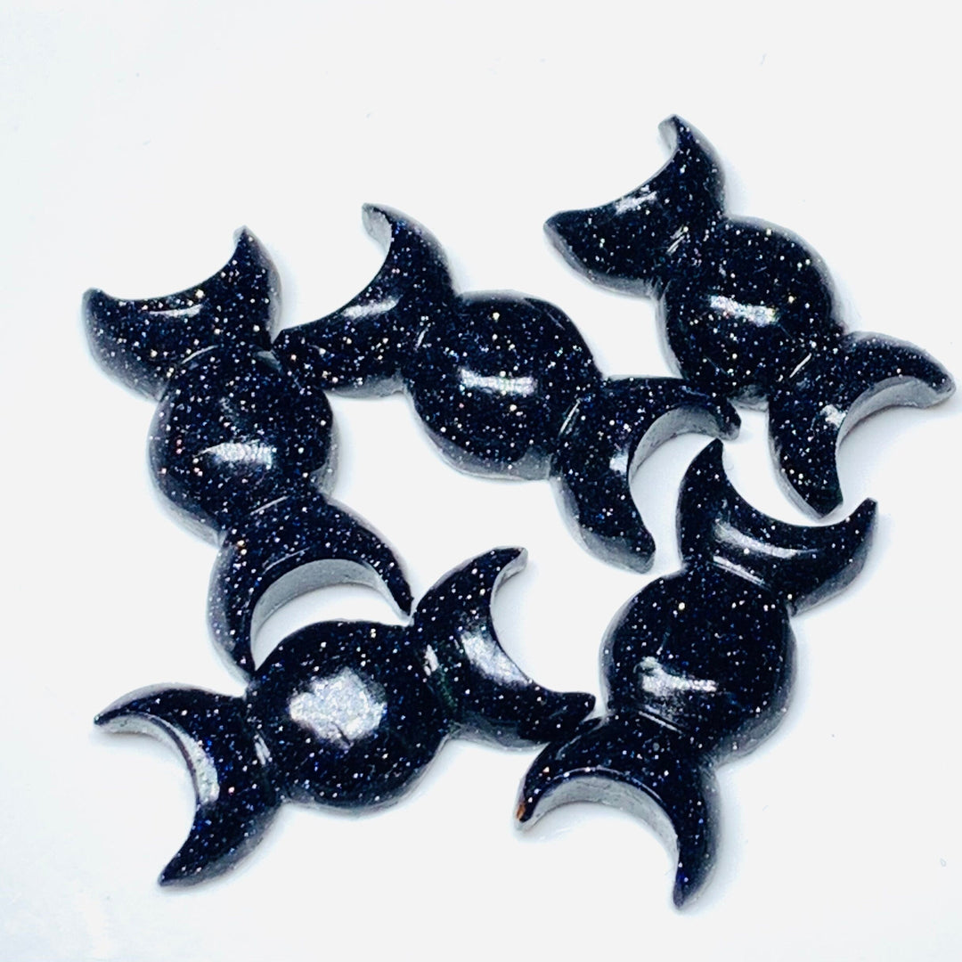 2,3,4,5 Pcs Black Sunstone Hand Carved Triple Moon Shape, Carved Triple Moon Shape Gemstone For Jewellery, 22X10 mm