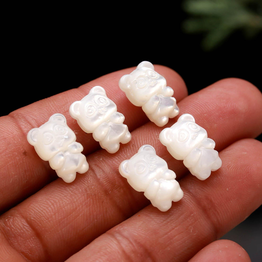 Mother Of Pearl Teddy Bear Beads, White Pearl Gummy Bear Beads for Jewelry Making 14 MM, Top to Bottom Drill, White Panda Gemstone