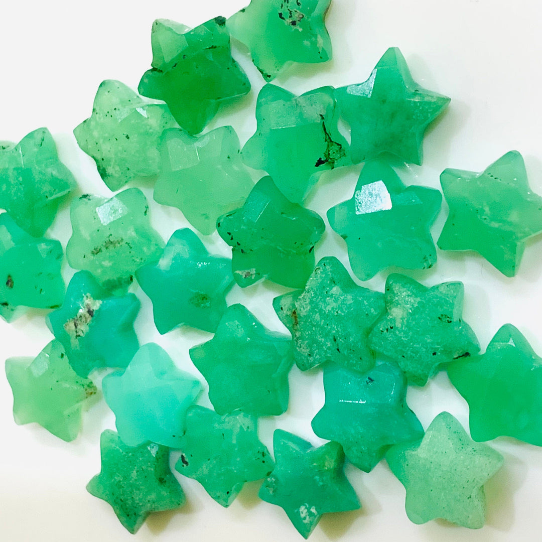 Natural Chrysoprase Star Gemstone: Faceted Carved Briolettes, 10mm