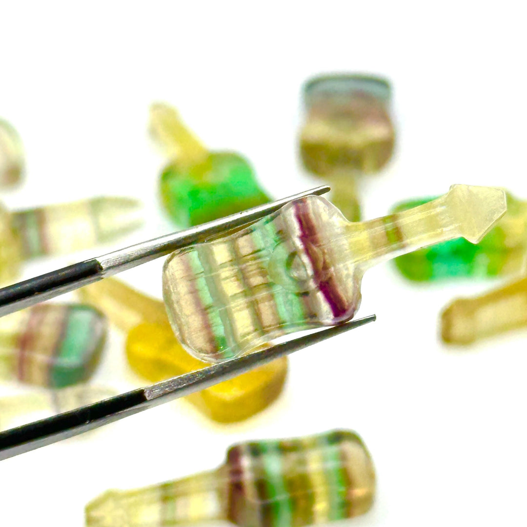 Rainbow Fluorite Guitar Shape Beads, Tiny Fluorite Guitar Shape Hand Carved Gemstone, 26 MM, Miniature Guitar Gemstone, Tiny Charms