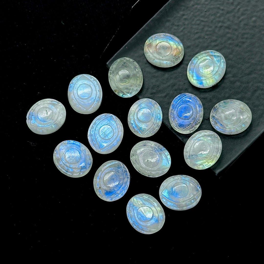 Flashy AAA Rainbow Moonstone Carved Evil Eye Briolettes, Natural Rainbow Moonstone Evil Eye Shape Charm Beads For Jewelry Making, 10X12MM