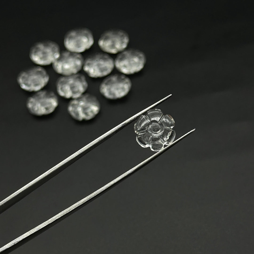 Natural cc Shape Beads, Clear Crystal Flower Shape Carving, Jewelry Making Loose Gemstone Charms, 12 MM, Carved Crystals