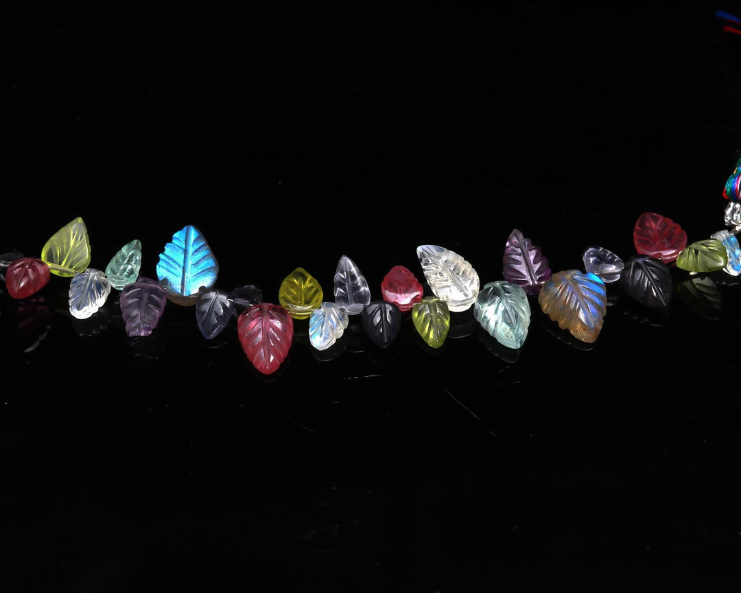 AAA+ Multi Gemstone Leaf Shape Beads, Hand Craved Leaf Shape Beads for Jewelry Making, Natural Gemstone Carvings, 4" Strand, 7-13 MM