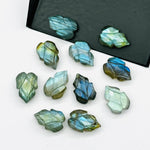 Load image into Gallery viewer, Flashy Labradorite Leaf Shape Carving Gemstone Beads, 9X13 MM Leaves Shape Loose Briolette's, Blue Fire Beads For Jewelry, Wholesale Beads