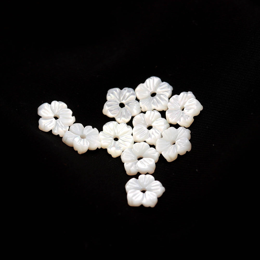 Cute Tiny Pearl Flower for Jewelry Making, Mother of Pearl Flower Shape Carving, Pearl Flowers, Natural Gemstones 8 MM Center Hole Bead 1pc