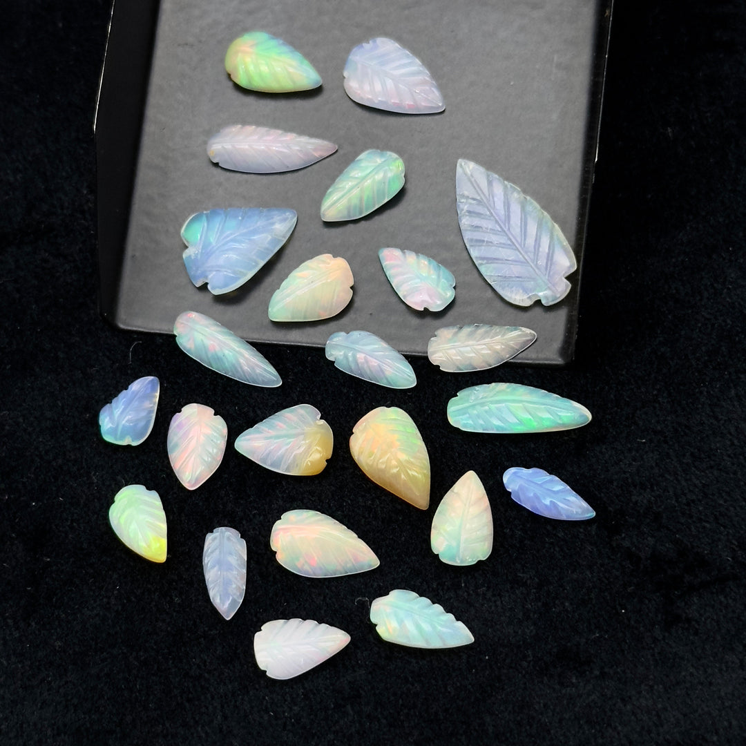 AAA+ Natural Ethiopian Opal Leaf Shape Beads, Carved Fire Opal Leaves, Loose Welo Opal Gemstone Beads For Jewelry, 4X9 - 7X12 MM Approx.