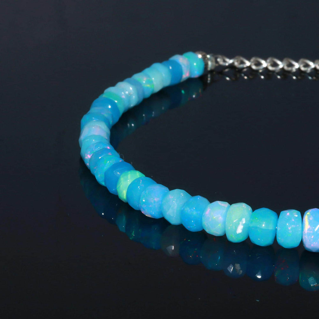 Blue Lavender Ethiopian Opal Bracelet: Faceted Rondelle Welo Opal Beads (4-4.5 MM)