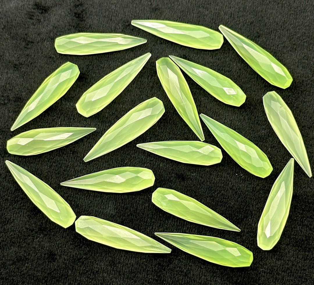 Green Chalcedony Long Drop Shape Briolette's, Faceted Teardrop Beads, 7X30 MM Green Color Drops for Earring Making, Loose Drops on Wholesale