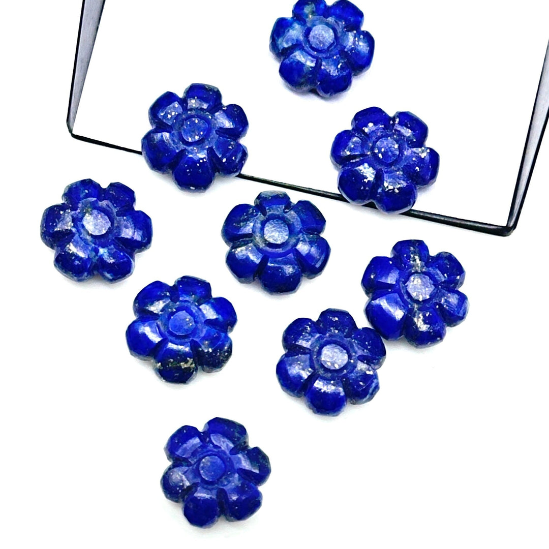 Natural Lapis Lazuli Flower Shape Carved Gemstone, Blue Flower Shape Carving, Carved Gemstone For Jewlery 12 mm, Craft Making Flower Charm