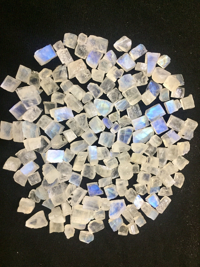200 Ct. Dazzling AAA Quality 100% Natural Flashy Blue Rainbow Moonstone Rough Loose Gemstone Lot For Jewelry 10X8 12X10 mm approx