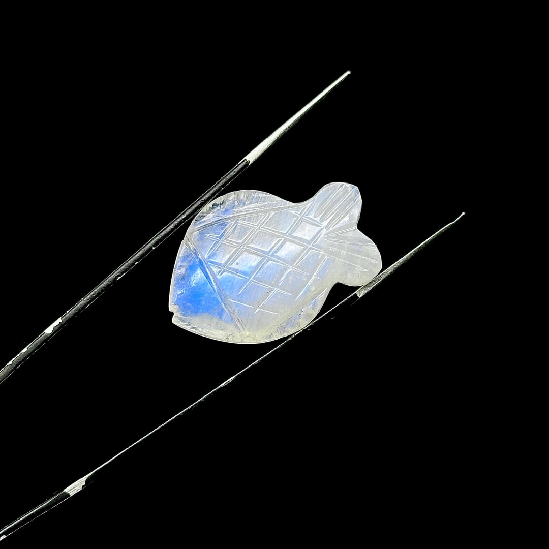 Carved Rainbow Moonstone Fish: Handmade Gemstone Bead (20x27mm