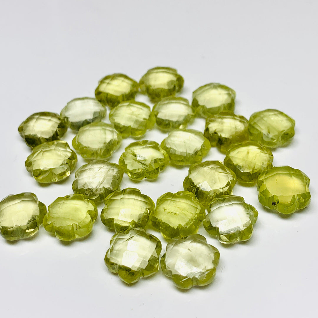 2,3,4,5 Pcs Natural Lemon Quartz Hand Carved Flower Shape, Carved Flower Shape Gemstone For Jewellery, Flower Shape Gemstone, 10 mm