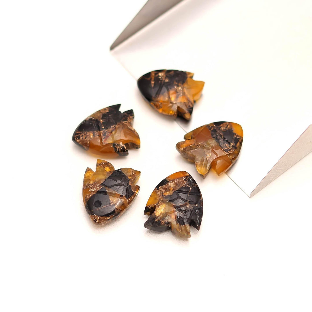 Yellow & Black Copper Turquoise Fish Shape Beads ~ Carved Mohave Turquoise Fish Gemstone Charms ~ Jewelry Making Loose Beads, 15X18 MM