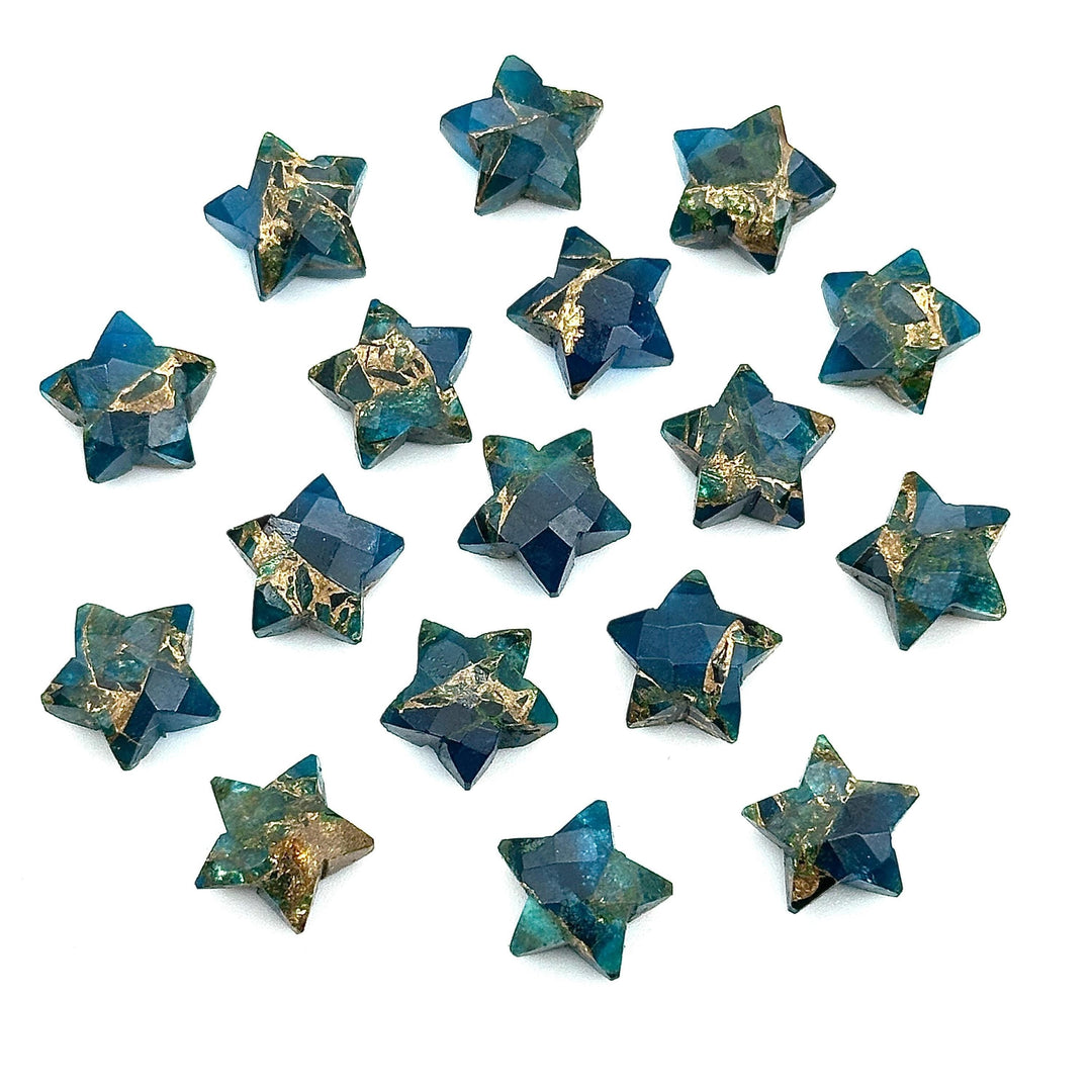Faceted Neon Copper Turquoise Star Beads: Gemstone Carvings (10mm)