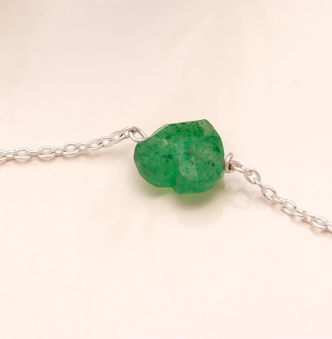 Green Strawberry Heart Bracelet, Quartz Faceted Heart Beads Bracelet, 925 Silver Bracelet, Handmade Jewelry, Women's Gift Chain Bracelet