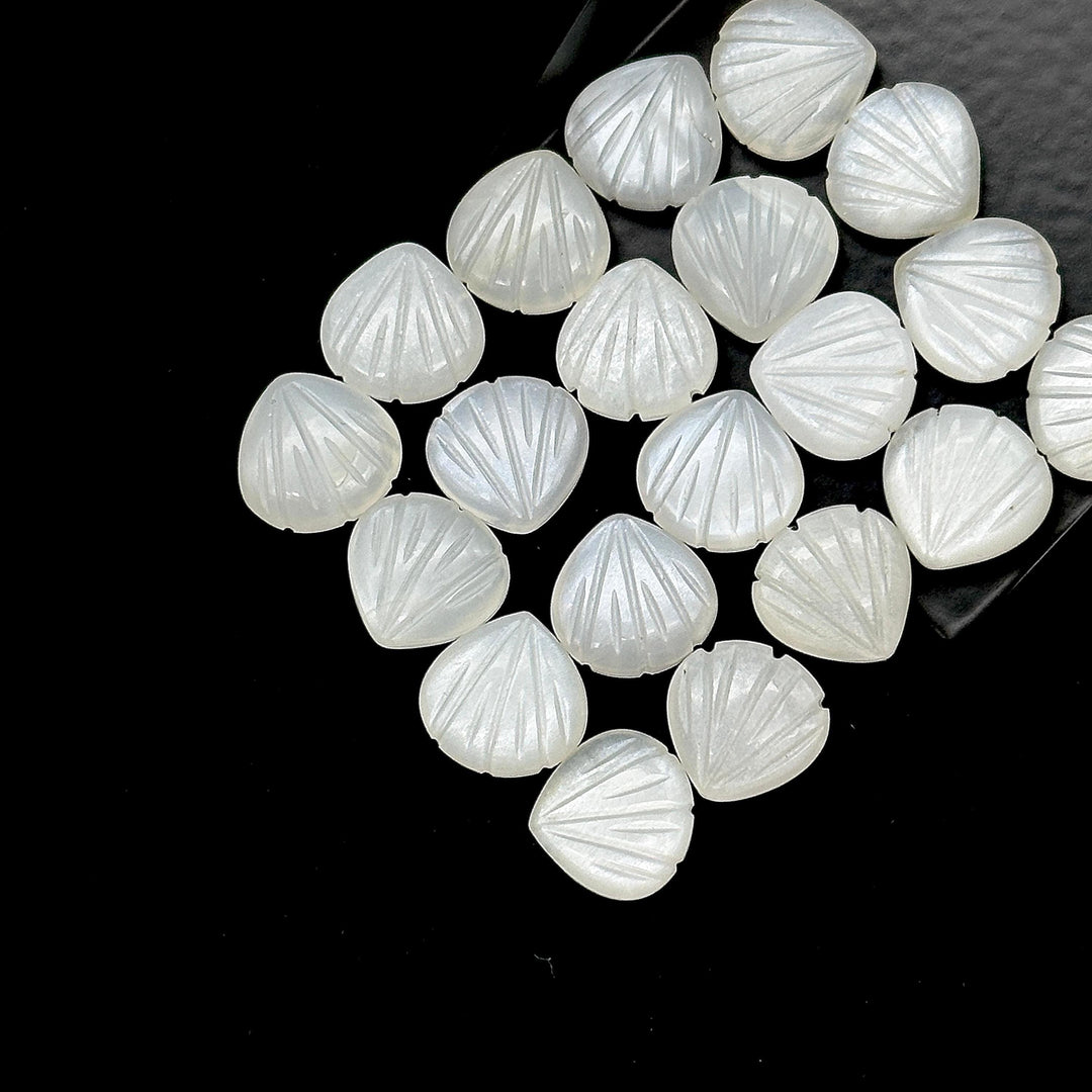 White Moonstone Shell Shape Beads, Natural Moonstone Shell Briolette's, Shell Carving Gemstones For Jewelry 12 mm, Sea Shell Beach Beads
