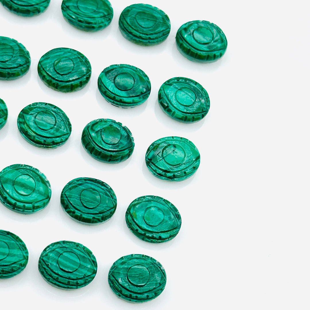 Malachite Evil Eye Beads, Hand Carved Gemstone Beads, Loose Oval Eye Beads, Green Evil Eye Charm Beads, Loose Carving Beads 10X12 MM