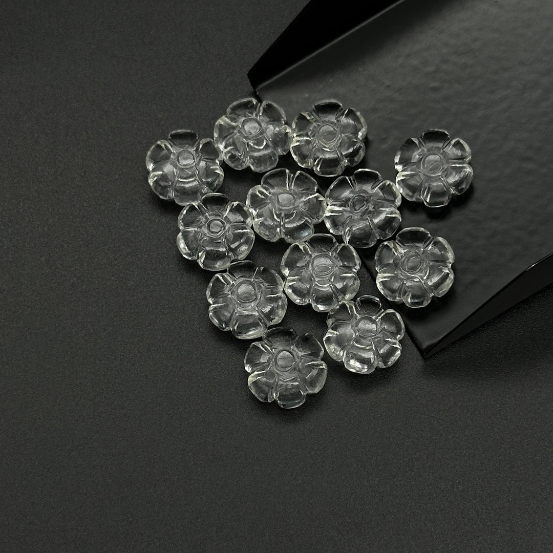 Natural cc Shape Beads, Clear Crystal Flower Shape Carving, Jewelry Making Loose Gemstone Charms, 12 MM, Carved Crystals