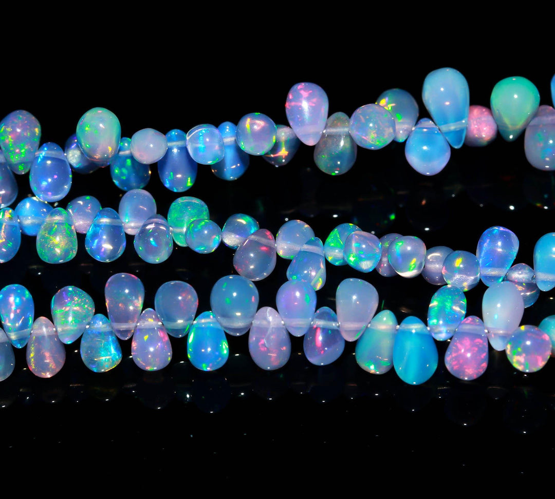 Multi Fire Ethiopian Opal Drop Shape Beads, AAA+ Flashy Ethiopian Opal Beads, Smooth Welo Opal Drop Beads, 4-6 MM
