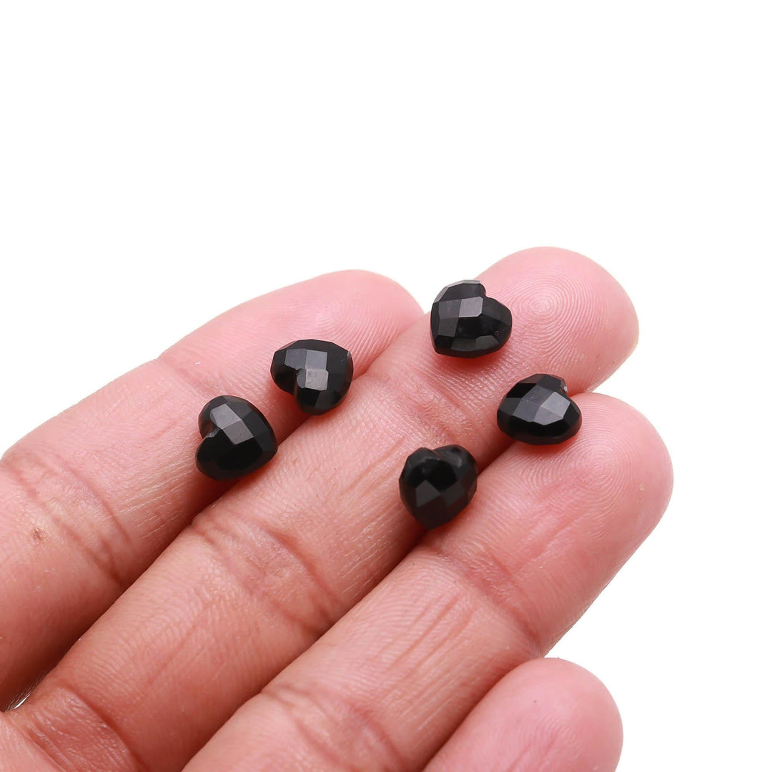 AAA Black Onyx Little Heart Beads, Natural Black Onyx Faceted Heart Shape Briolette's, Hand Carved Gemstones, Jewelry Making Beads 8 MM