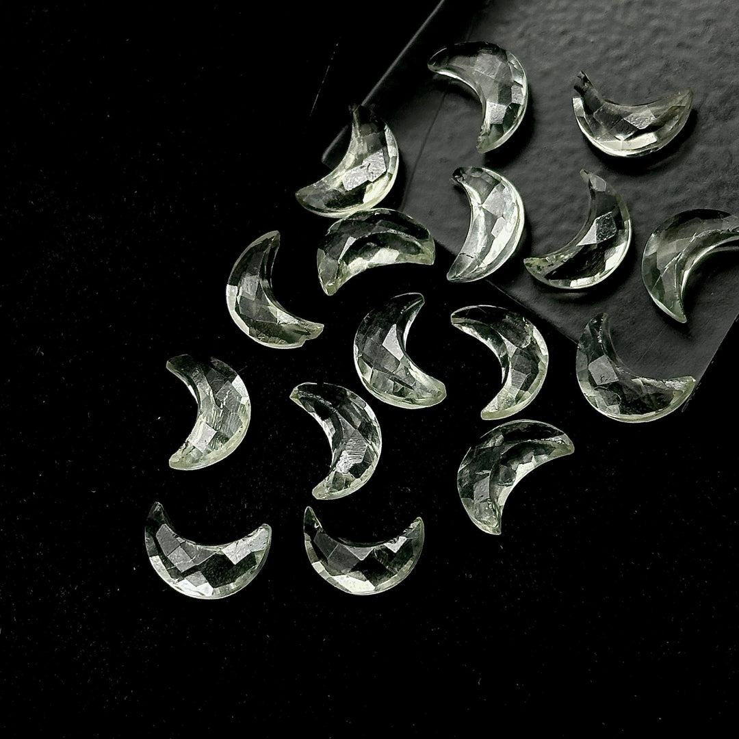 AAA Green Amethyst Carved Moon Shape Briolette's, Green Amethyst Faceted Moon Shape Gemstone Beads, Hand Carved Moon Beads, Moon Charms 12MM