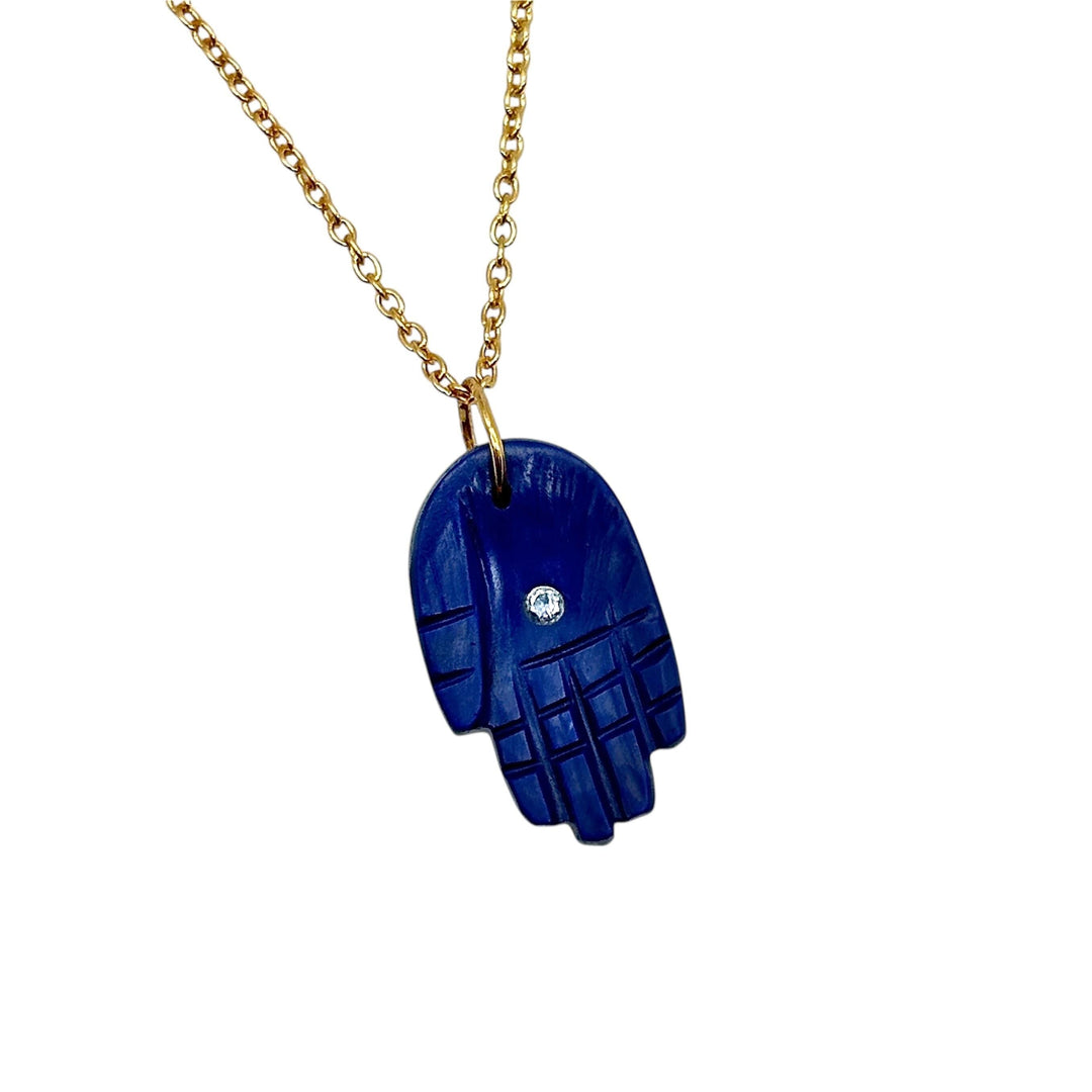Amazing Lapis Lazuli Hamsa Necklace, Blue Lapis Gemstone Hamsa Necklace For Gift, Reiki Healing Jewelry, Blue Charm Necklace For Her 25 MM