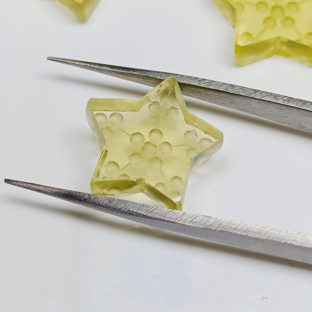 Intaglio Carved Natural Lemon Quartz Star Briolettes, AAA Lemon Quartz Star Shape Gemstone, Loose Star Beads, Incarving Star 13 MM