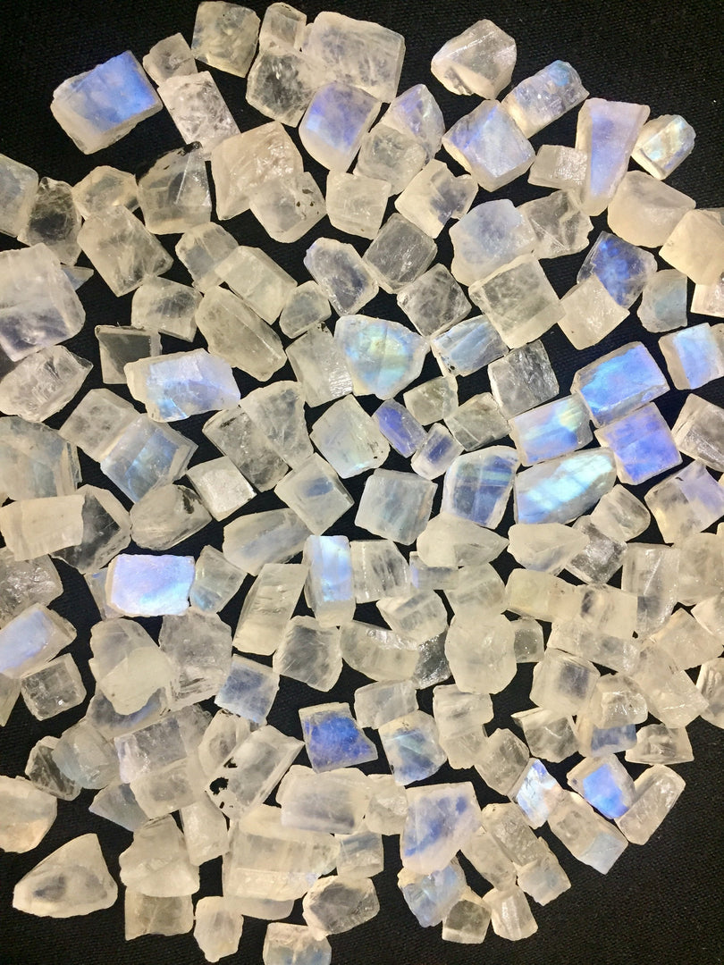 200 Ct. Dazzling AAA Quality 100% Natural Flashy Blue Rainbow Moonstone Rough Loose Gemstone Lot For Jewelry 10X8 12X10 mm approx