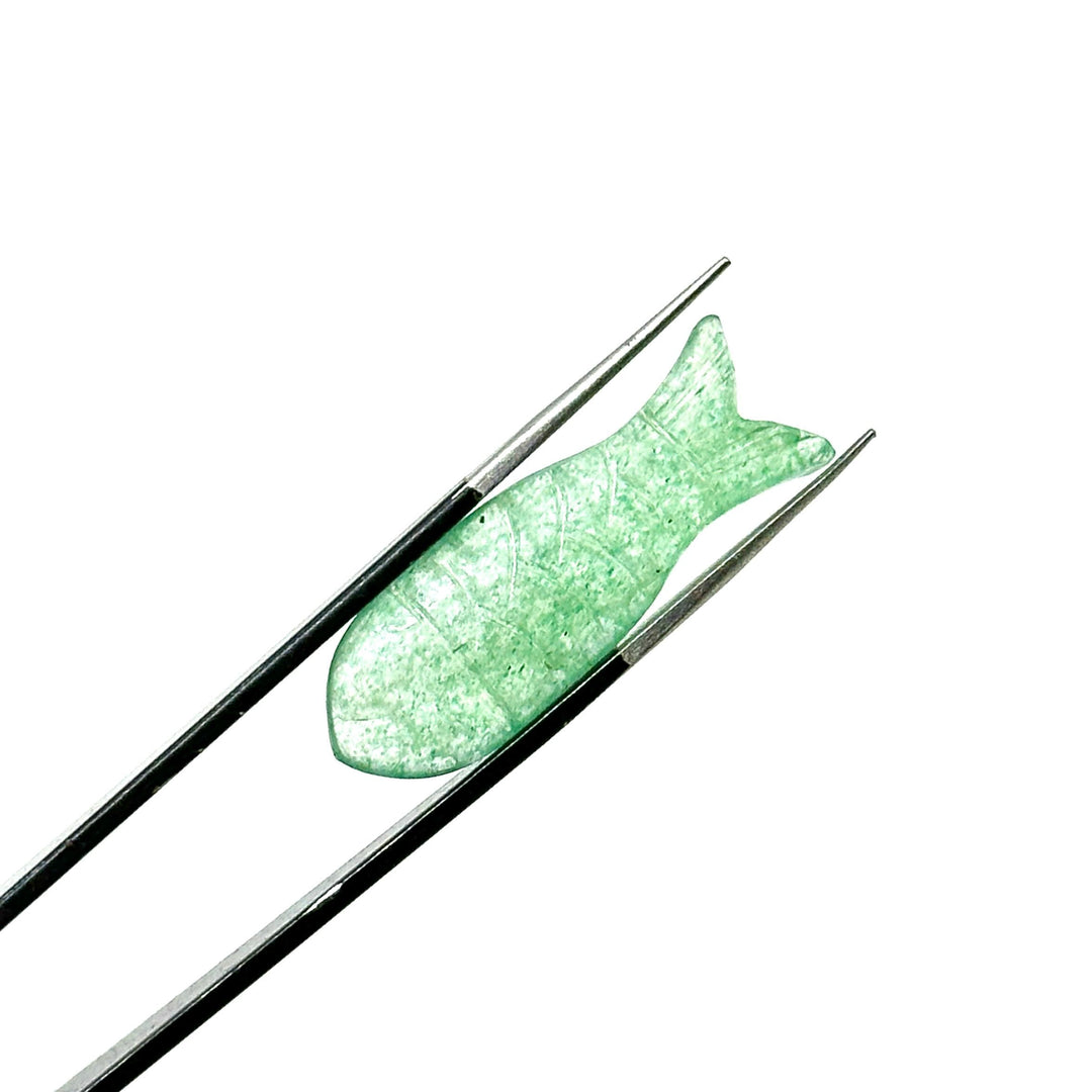 Green Strawberry Carved Fish, Green Quartz Fish Shape Carving, 10X30MM Loose Gemstone Fishes Charm, Reiki Healing Crystal Gifts
