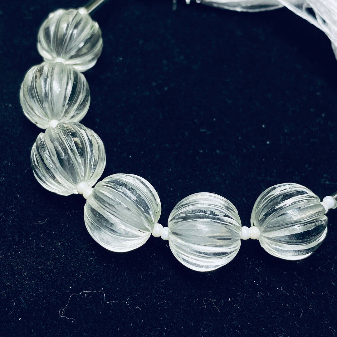 100% Natural Crystal Quartz Carved Melon Shape Beads Strand, Melon Shape Gemstone, Gemstone For Jewellery, 12 mm