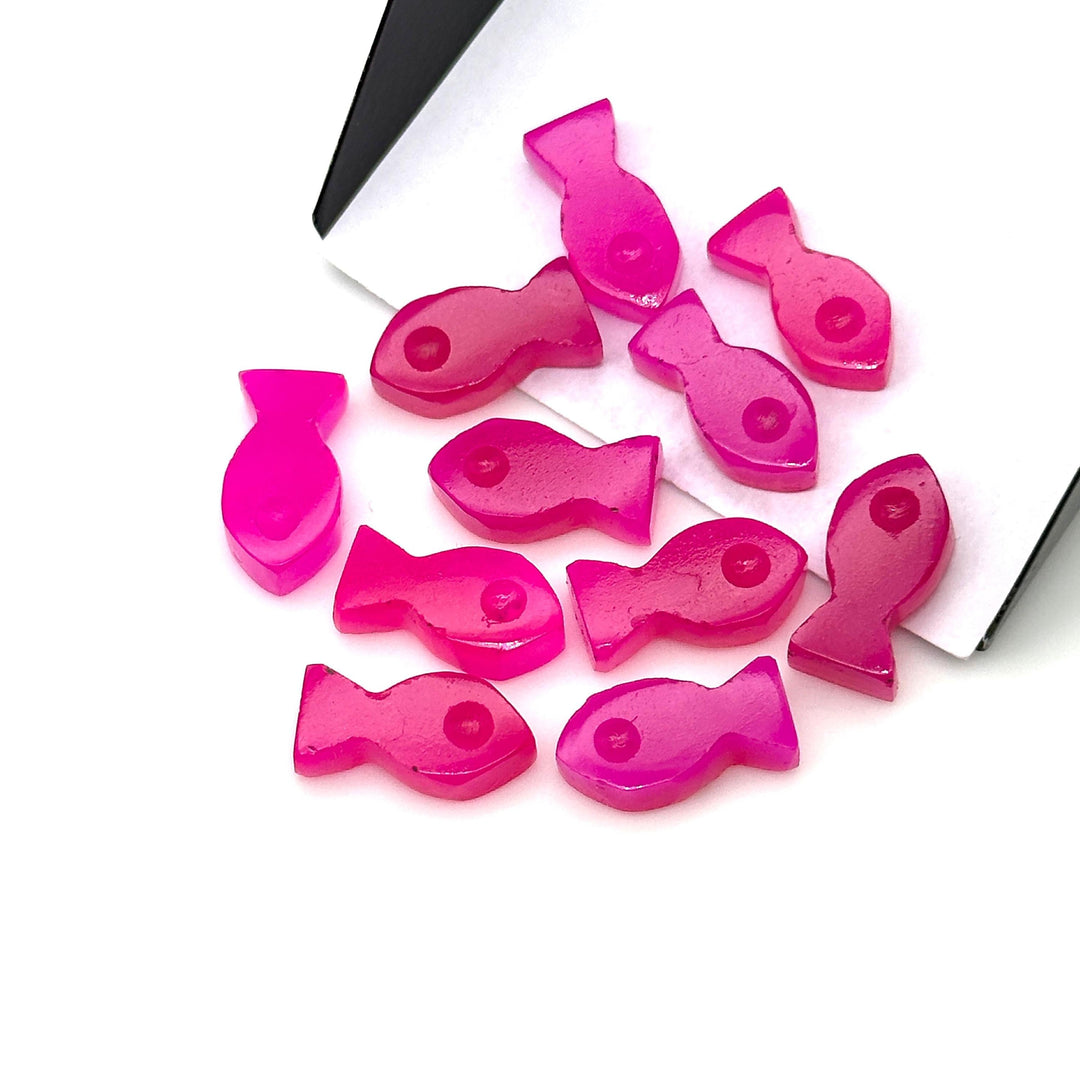 Dazzling Hot Pink Chalcedony Fish Charm Beads, Fancy Fish Shape Carved Gemstone, 7X14 MM Pink Loose Gemstone Fishes For Jewelry Making,