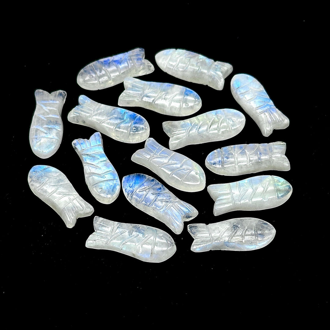 Rainbow Moonstone Fish Carving: Hand Carved Briolette Charm (8x20 MM