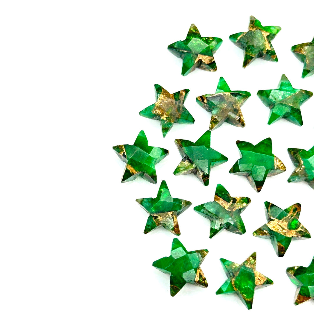 Hand Carved Green Mohave Turquoise Star Beads: 10mm Gemstone Charms