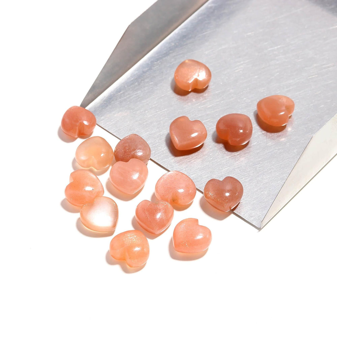 Natural Peach Moonstone Heart Shape Beads, Orange Moonstone Heart Shape Charms, Mini Plain Heart Briolette's for Jewelry Making, 10 MM