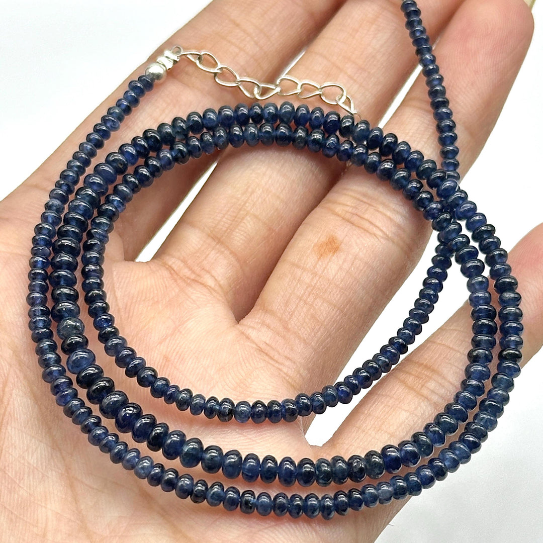 Natural Blue Sapphire Necklace, Blue Sapphire Beaded Necklace, 3 MM Blue Gemstone Necklace, Sterling Silver Handmade Jewelry, Gift for her