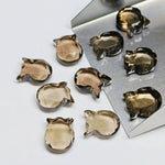 Load image into Gallery viewer, Natural Smoky Quartz Cat Face Carving, Kitty Shape Charms Beads, Smoky Quartz  Faceted Handmade Carved Stone For Jewelry Making Beads 12x10