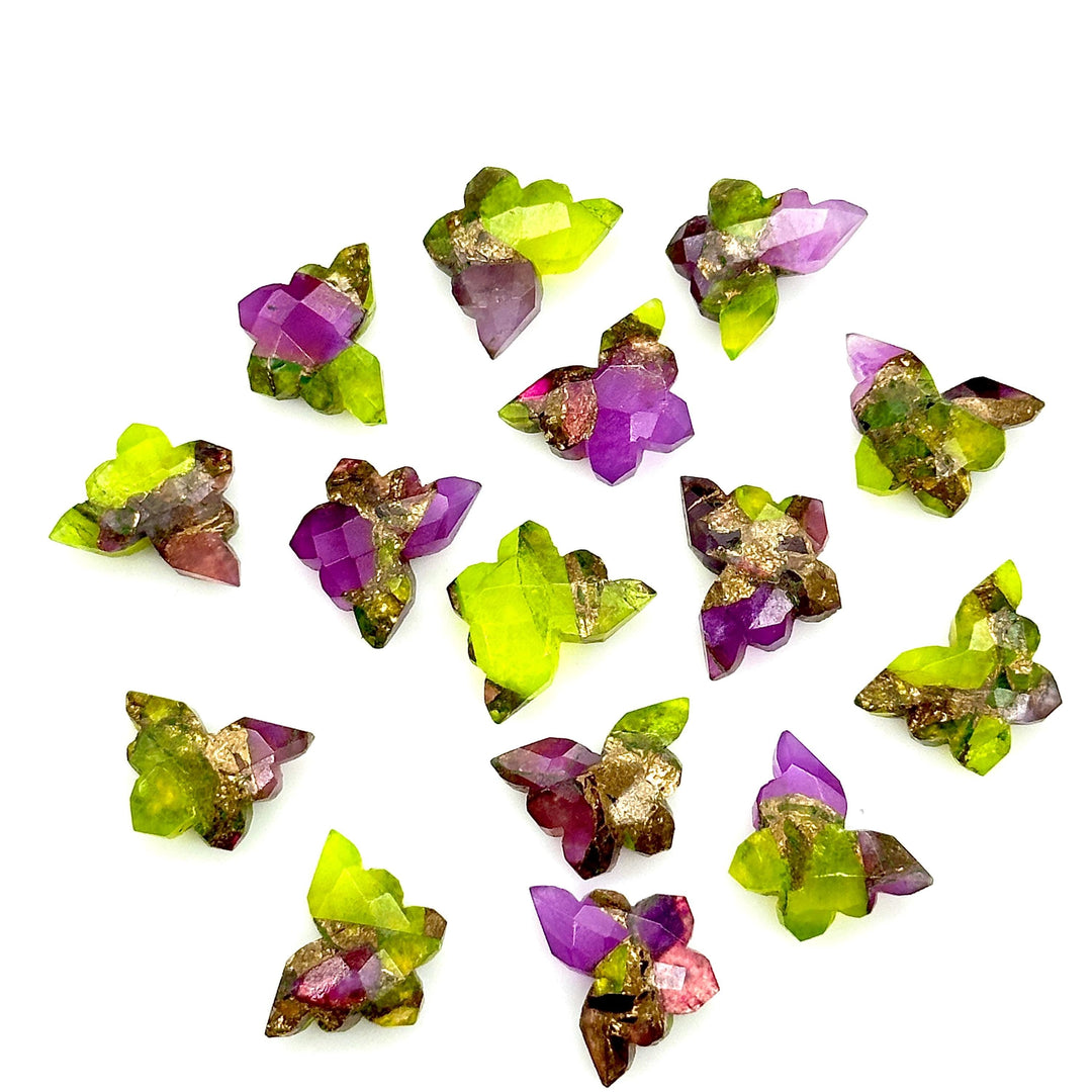 Neon UV Light Beads, Neon Green & Purple Copper Turquoise Butterfly Beads, Faceted Butterfly Gemstone, Neon Turquoise Carving Beads 14x10 MM