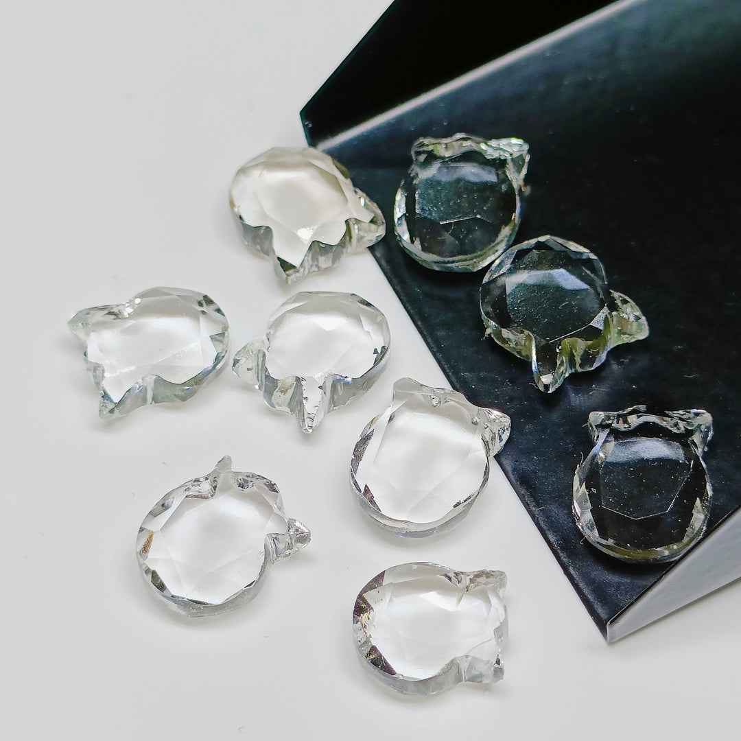 Natural Clear Crystal Quartz Cat Face Carving, Faceted Kitty Shape Charms, Crystal Quartz Handmade Carved Stone, Jewelry Making Beads 12x10
