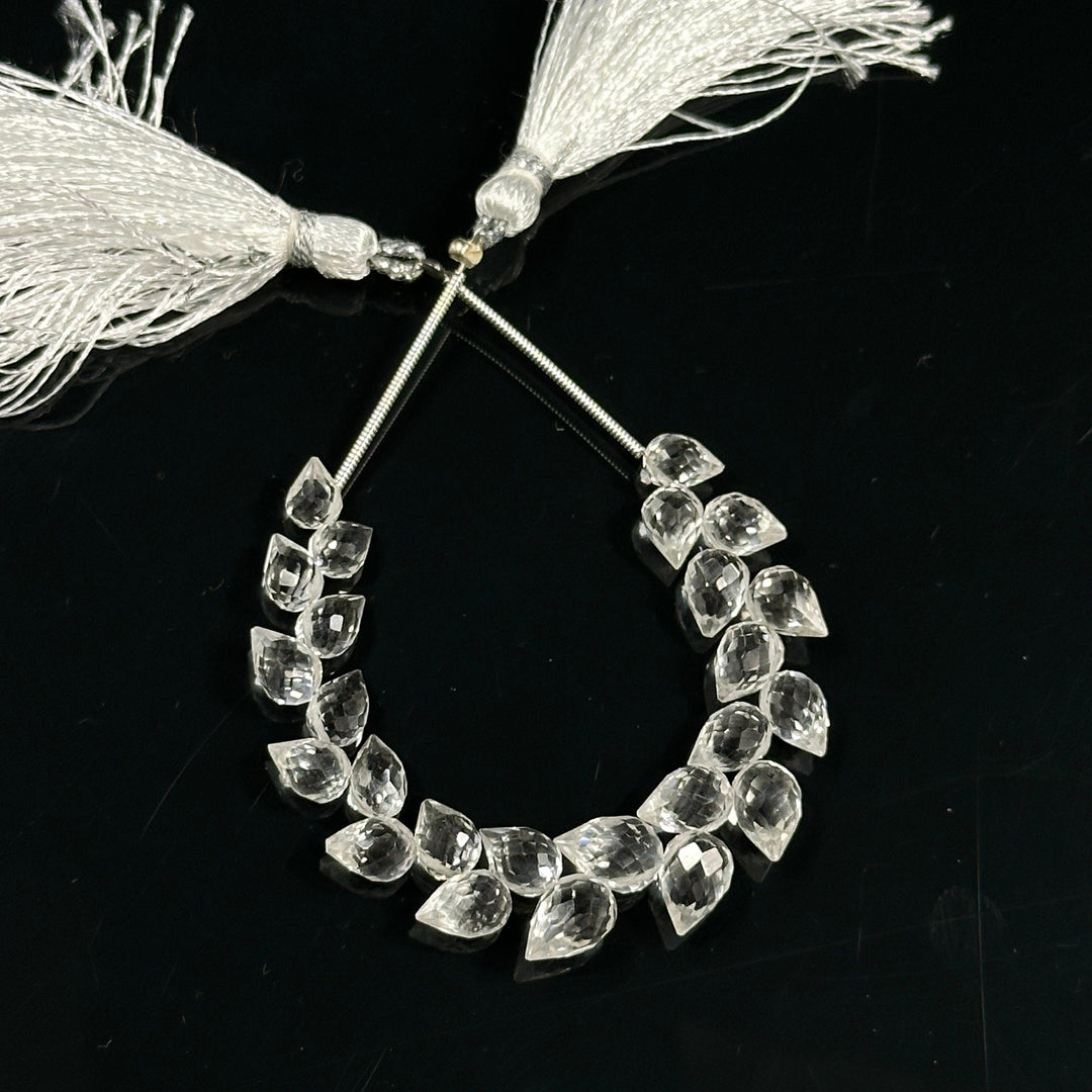 Natural Crystal Quartz Faceted Drop Shape Beads, 6X8 mm Faceted Crystal Briolette, Jewelry Making Side Cut Wholesale Earrings Beads, 4 Inch