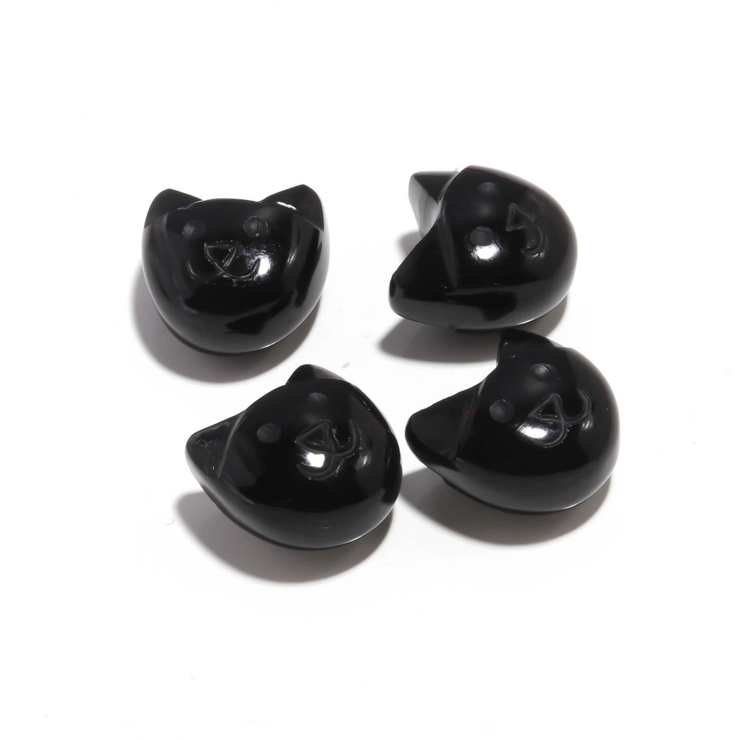 Black Onyx Cat Face Carving, Cat Shape Carved Gemstone Briolette's, Handmade Cat Head Beads, 15 MM, Black Evil Cat Protection
