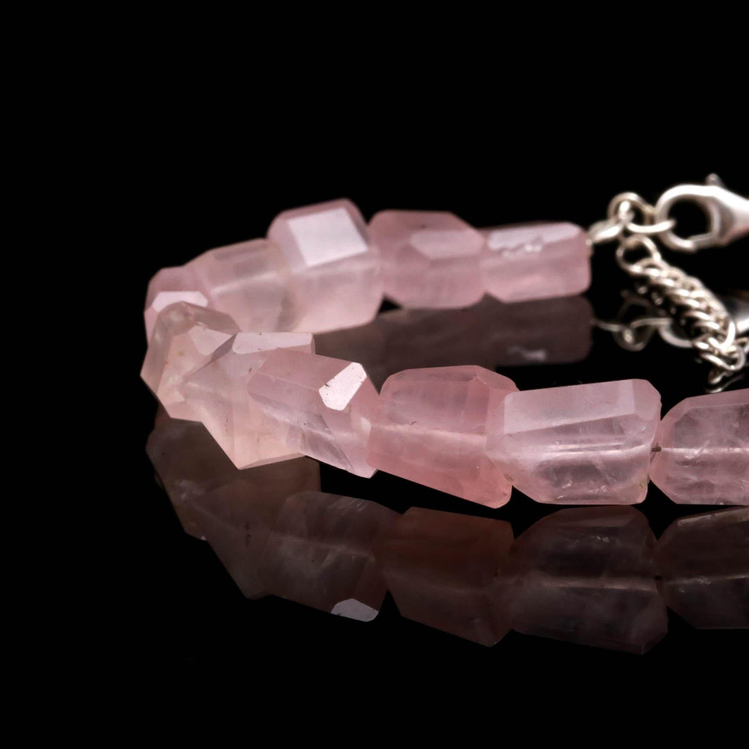 Natural Rose Quartz Faceted Tumble Beads Bracelet, Pink Quartz Nuggets Shape Beads Bracelet, Jewelry Gifts, Fancy Jewelry for Girls, 8 MM