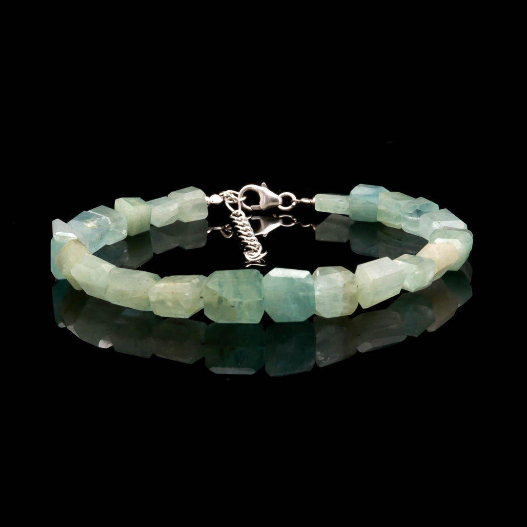Natural Aquamarine Tumble Beads Bracelet, Aquamarine Faceted Nugget Beads Bracelet, Healing Gemstone Jewelry for Gifts, March Birthstone