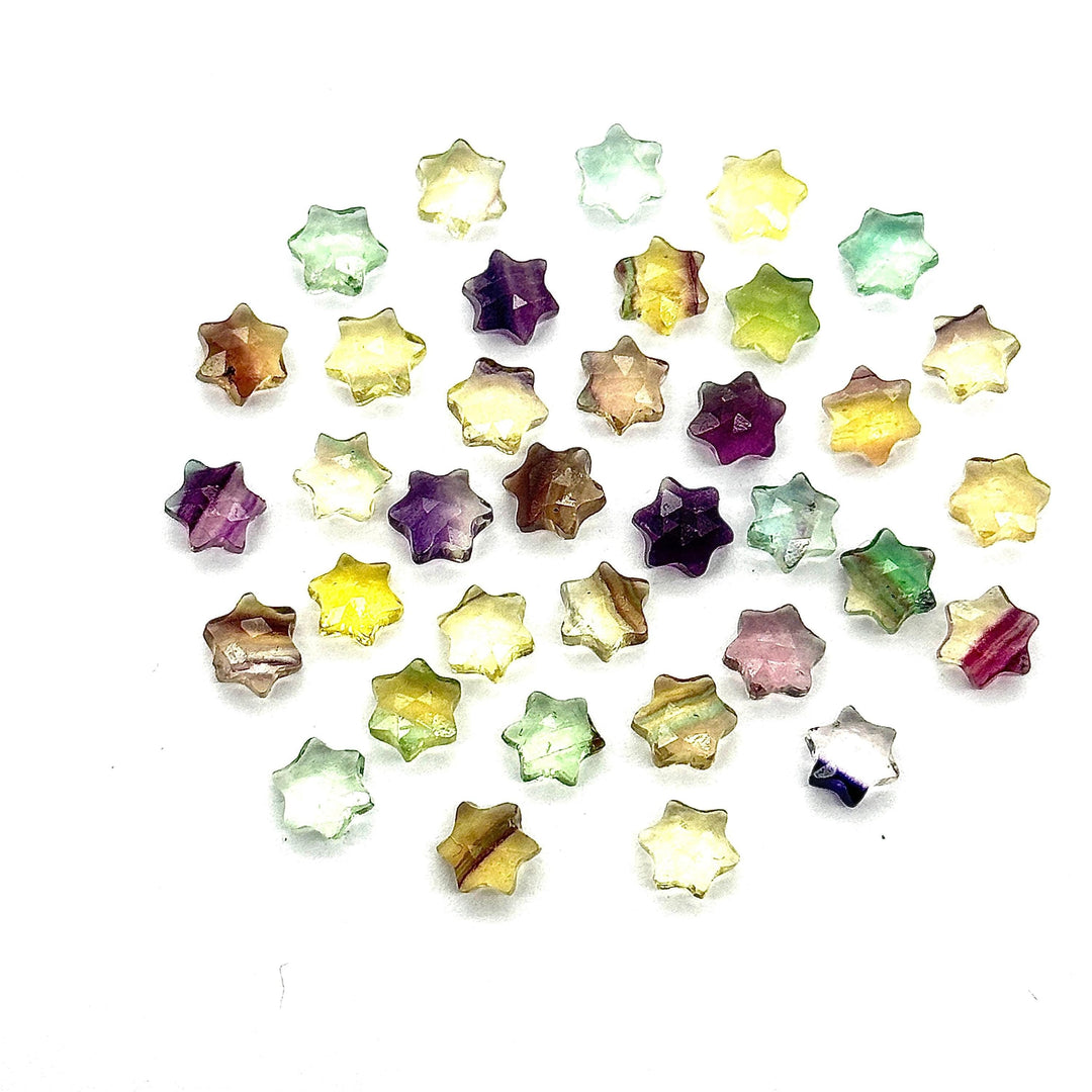 AAA Multi Fluorite Star Shape Beads, Natural Fluorite Star Shape Beads, 6 MM Star Shape Gemstone for Jewlery, 6 Sides Carving Star Beads