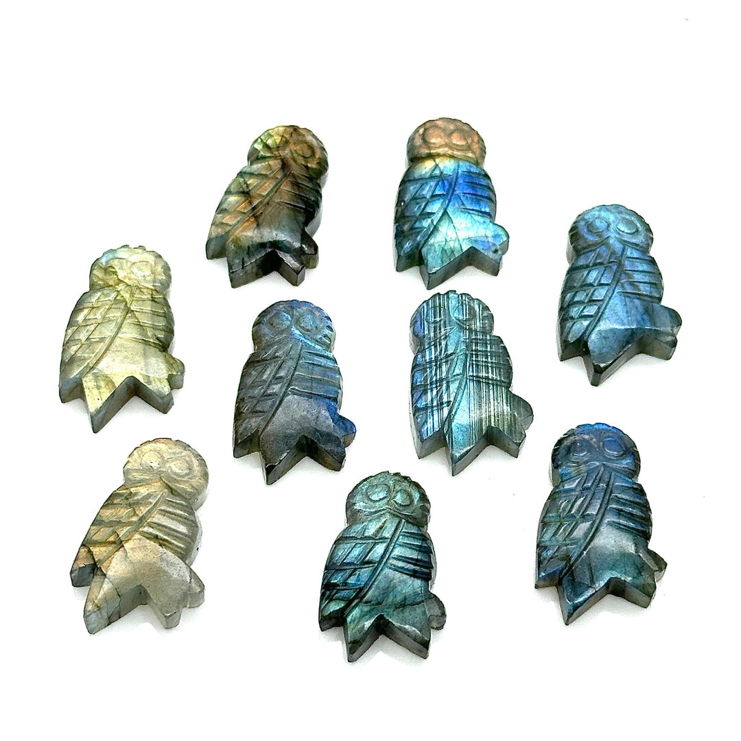 Natural Labradorite Owl Shape Gemstones, Hand Carved Owl Shape Stone, Flashy Labradorite Owl Shape Charms, 20 MM Bird Carvings