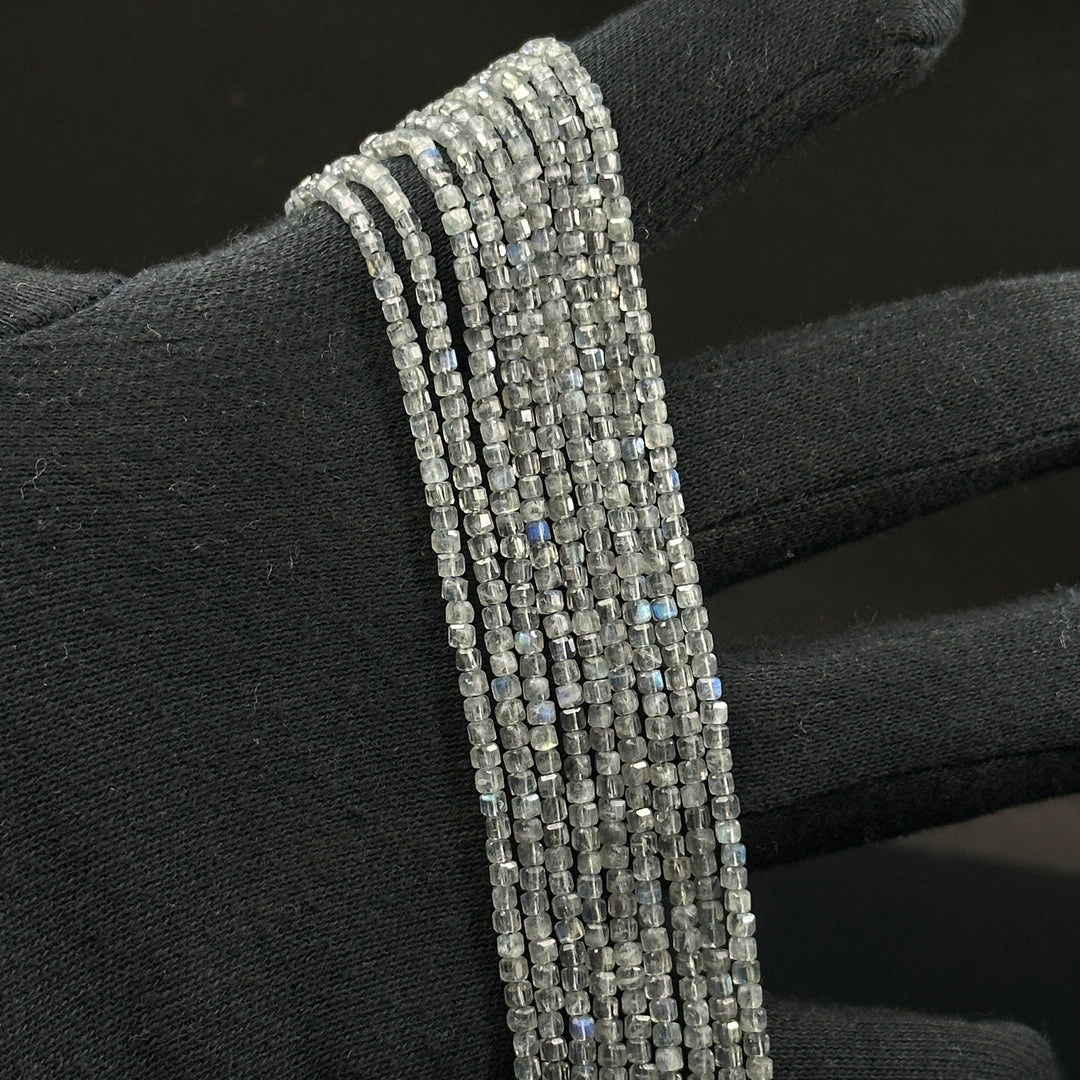 Labradorite Gemstone Beads: 2mm Faceted Cube, Blue Fire, 13 Inch Strand