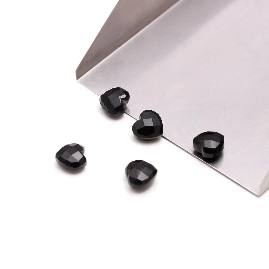 AAA Black Onyx Little Heart Beads, Natural Black Onyx Faceted Heart Shape Briolette's, Hand Carved Gemstones, Jewelry Making Beads 8 MM