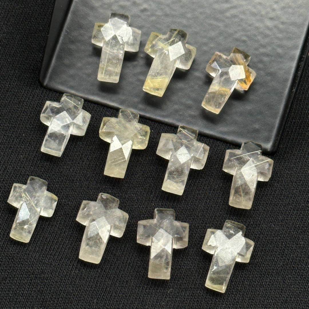 Natural Golden Rutile Cross Shape Beads ~ Rutile Carvigs Gemstone Beads ~ Faceted Golden Rutile Beads ~ 15 MM Cross Charm Beads ~ Holy Cross